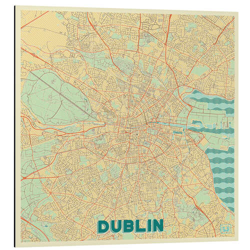 Aluminium print Dublin, Ireland Map Retro