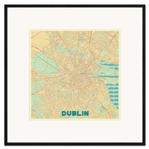 Kehystetty taidepainatus Dublin, Ireland Map Retro