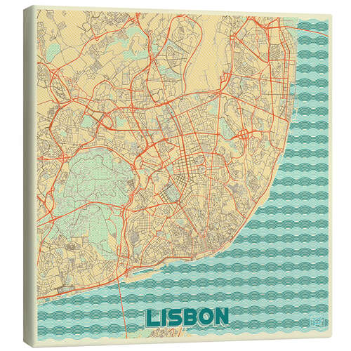 Canvas print Lisbon, Portugal Map Retro