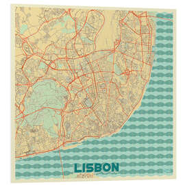 Foam board print Lisbon, Portugal Map Retro