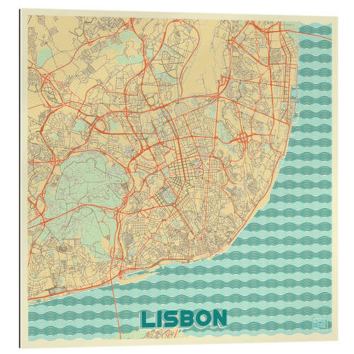 Quadro em plexi-alumínio Lisboa, mapa vintage