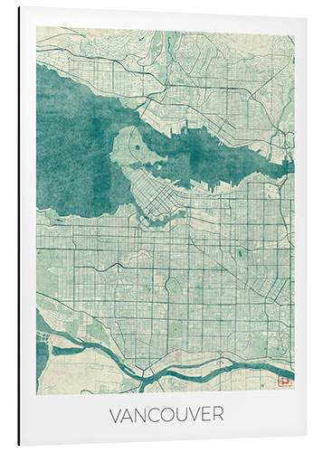 Aluminiumtavla Vancouver, Canada Map Blue