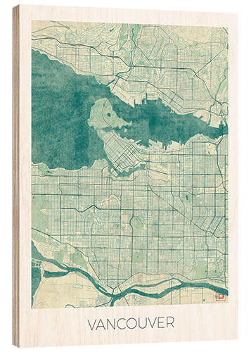 Wood print Vancouver, Canada Map Blue