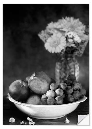 Vinilo para la pared Bodegón con manzanas y uvas.