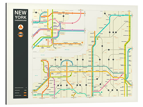 Aluminium print NEW YORK STATE HIGHWAY MAP