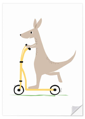 Självhäftande poster Kangaroo with scooter