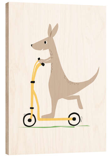 Wood print Kangaroo with scooter