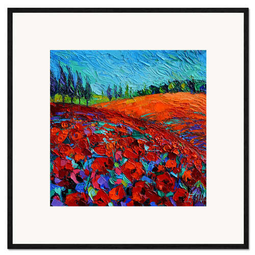 Impression artistique encadrée Champ de coquelicots