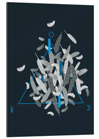 Gallery print White feathers and geometrics blue