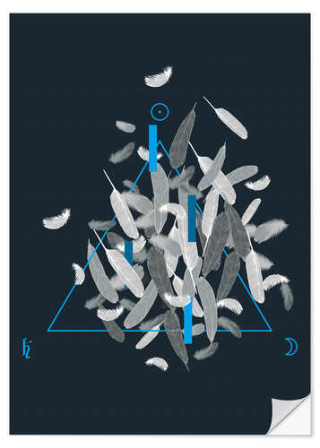 Sticker mural White feathers and geometrics blue