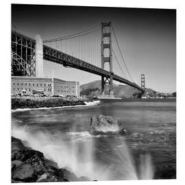 Print på skumplade Golden Gate Bridge with breakers