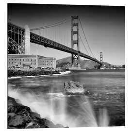 Tableau en plexi-alu Pont du Golden Gate et les vagues