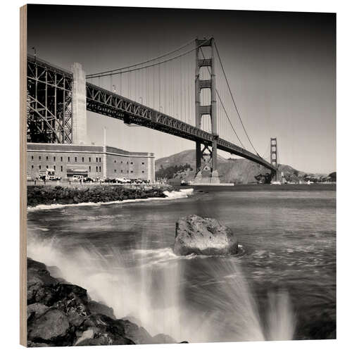 Wood print Golden Gate Bridge with breakers