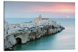 Tableau en aluminium Coucher de soleil sur la vieille ville de Vieste