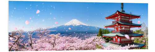 Quadro em PVC Chureito pagoda with Mount Fuji in the spring, Fujiyoshida, Japan