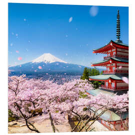 Quadro em PVC Chureito Pagoda and Mount Fuji in Spring, Fujiyoshida II