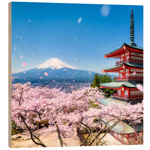 Hout print Chureito Pagoda and Mount Fuji in Spring, Fujiyoshida II