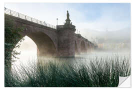 Selvklebende plakat Neckar and Old Bridge in Heidelberg in autumn