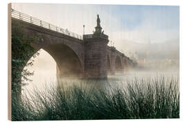 Holzbild Neckar und Alte Brücke in Heidelberg im Herbst