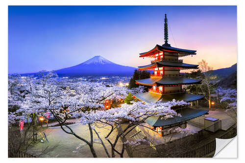 Sticker mural Pagode Chureito et mont Fuji au printemps à Fujiyoshida III