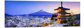 Quadro em PVC Chureito pagoda with Mount Fuji in spring, Fujiyoshida, Japan