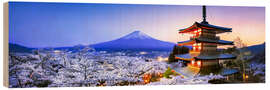 Wood print Chureito pagoda with Mount Fuji in spring, Fujiyoshida, Japan