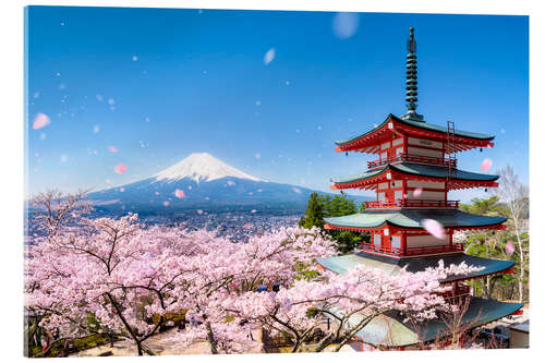 Acrylglasbild Chureito Pagode und Berg Fuji im Frühling, Fujiyoshida I