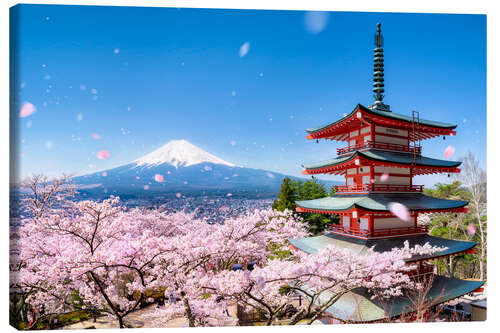 Lerretsbilde Chureito Pagoda and Mount Fuji in spring, Fujiyoshida I