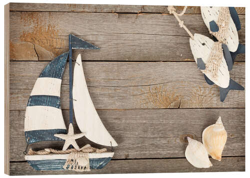 Hout print wooden boat