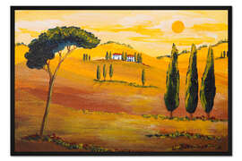 Gerahmter Kunstdruck Sonnenschein am Morgen in der Toskana