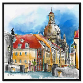 Gerahmter Kunstdruck Dresden, Blick über die Münzgasse zur Frauenkirche