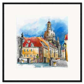 Impresión de arte enmarcada Dresden, Blick über die Münzgasse zur Frauenkirche