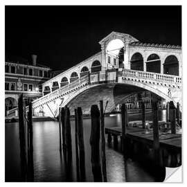 Selvklebende plakat VENICE Rialto Bridge at Night