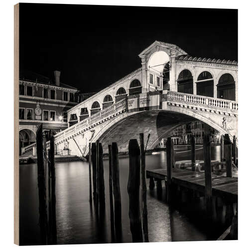 Holzbild VENEDIG Rialtobrücke bei Nacht