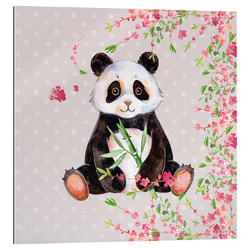 Galleriprint Little panda bear with bamboo and cherry blossoms