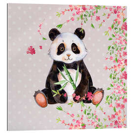 Gallery Print Kleiner Pandabär mit Bambus und Kirschblüten