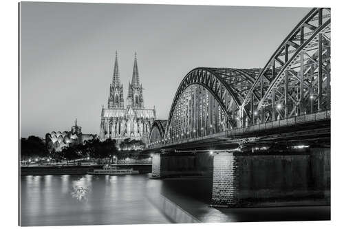 Tableau en plexi-alu Cologne la nuit, noir et blanc