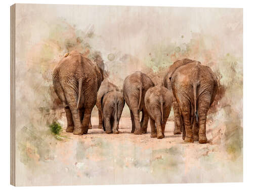 Hout print Elephants in the savannah in Africa