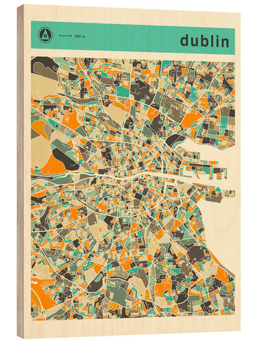 Wood print Dublin Map I