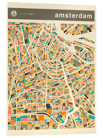 Tableau en verre acrylique  Carte d&#039;Amsterdam - Jazzberry Blue