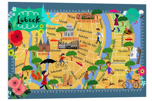 Foam board print Colorful city map Lübeck