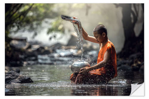 Selvklebende plakat Monk at the water