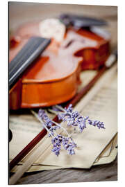 Stampa su alluminio Vintage composition with violin and lavender