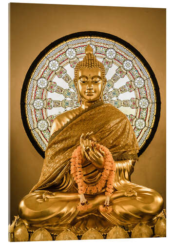 Acrylic print Buddha statue and Wheel of life background