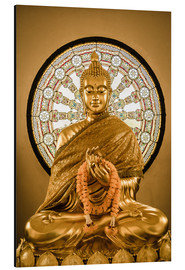Aluminium print  Buddha statue and Wheel of life background