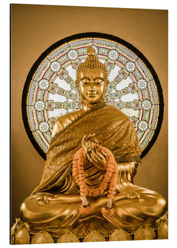 Aluminium print Buddha statue and Wheel of life background