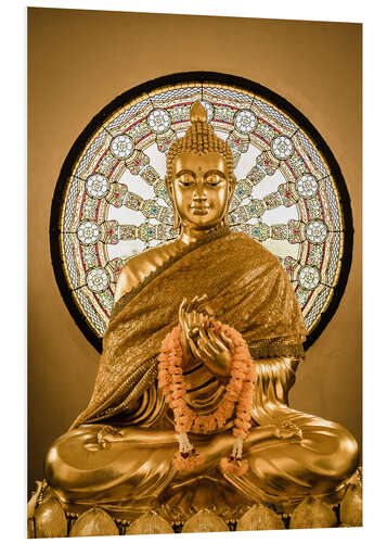 Foam board print Buddha statue and Wheel of life background