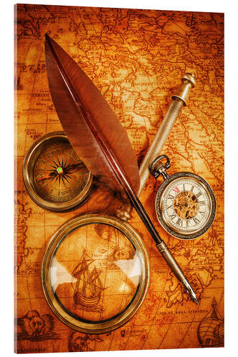 Acrylic print Compass and Clock