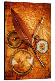 Alubild Kompass und Uhr