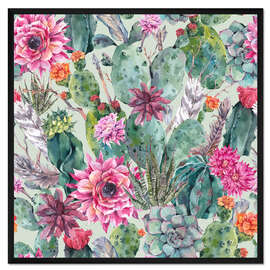 Gerahmter Kunstdruck Kakteen in Wasserfarbe